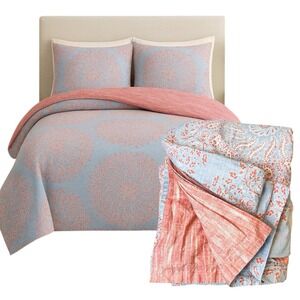 Ralph Lauren Cotton Duvet Cover Queen Blue Red Paisley Reversible Cottage Shabby